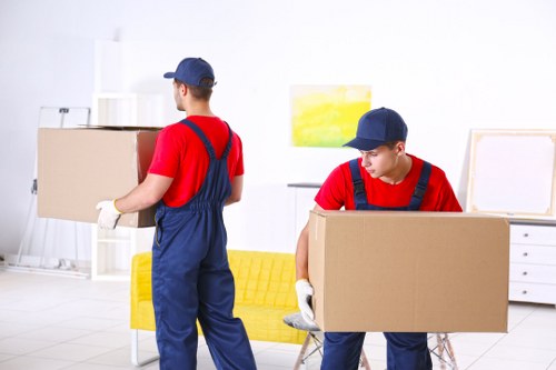 Office relocation planning in Ruislip with moving boxes and desks