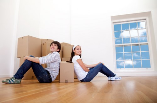 Organised moving boxes stacked for a house move in Ruislip