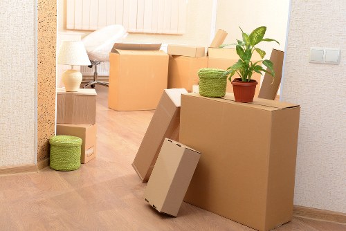 Coordinated office move with labelled boxes and equipment
